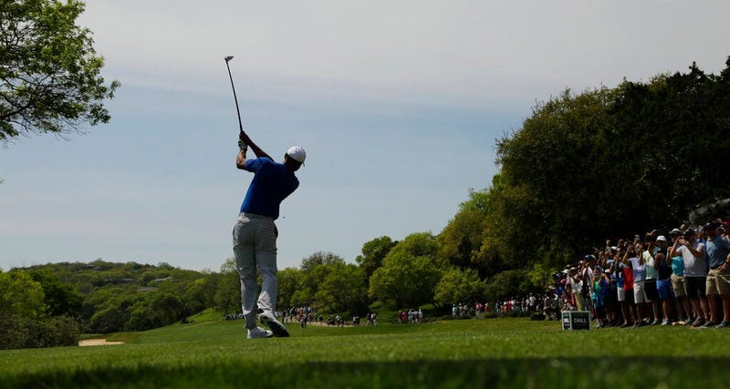 Tiger Woods hits his drive from the third tee during round-robin play at the Dell Match Play Championship golf tournament, Wednesday, March 27, 2019, in Austin, Texas.