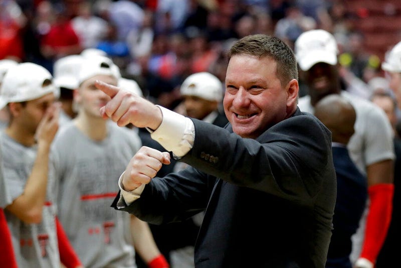 Texas Tech head coach Chris Beard celebrates after the team's win against Gonzaga during the West Regional final in the NCAA men's college basketball tournament Saturday, March 30, 2019, in Anaheim, Calif. Texas Tech won 75-69.