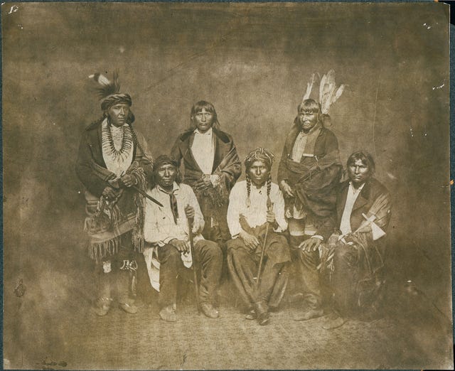 Part of an 1858 Dakota Indian treaty delegation. The Dakota are the original "native" inhabitants of Minnesota according to archaeological records going back some 13,000 years.