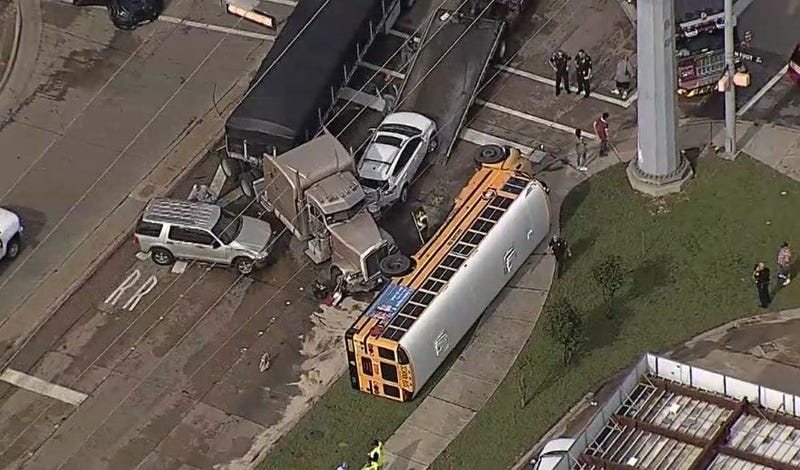 School Bus And 18-Wheeler Collide In Garland 