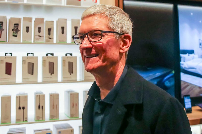 March 27, Chicago, IL, USA; Apple chief executive officer Tim Cook makes an appearance at Chicago's Michigan Avenue Apple Store after an Apple's education-focused event at Lane Technical College Preparatory High School. Mandatory Credit: Rodney White-USA 