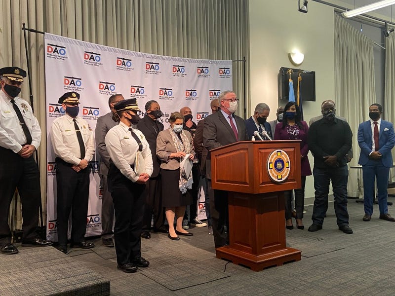Philadelphia Mayor Jim Kenney, Police Commissioner Danielle Outlaw and other officials at a press conference discussing the release of the video of the shooting of Walter Wallace Jr.