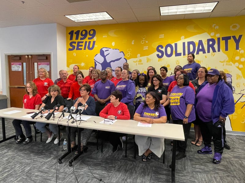 Union healthcare workers with CWA Local 1168 and 1199SEIU