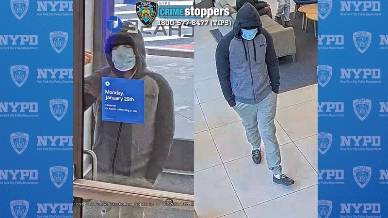 masked man wanted for robbing a Long Island City Chase bank in broad daylight last week.