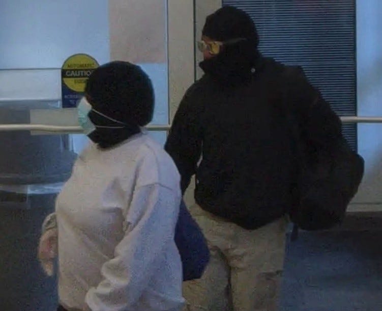 Two suspects wanted in a robbery at the Wells Fargo Bank on 20th and Market streets.