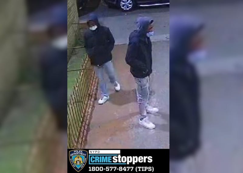 Two suspects in the robbery spree are seen around the time of a mugging at East 170th Street and College Avenue on April 30