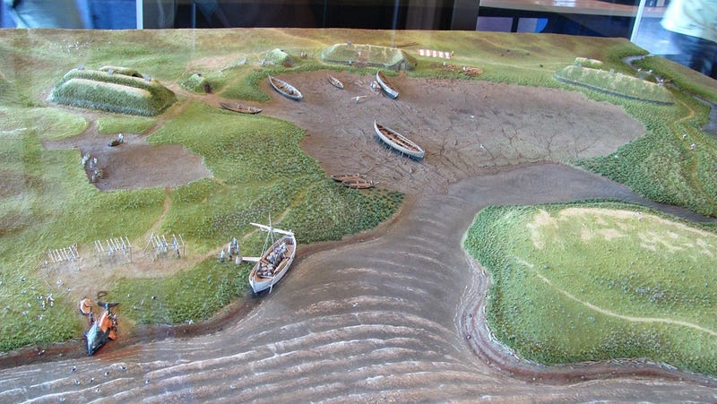 A model depicting the Norse settlement established at L'Anse aux Meadows.