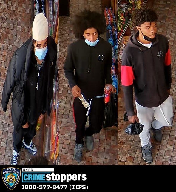 Cops are searching for three teens in a violent purse snatching in the Bronx on Sunday morning