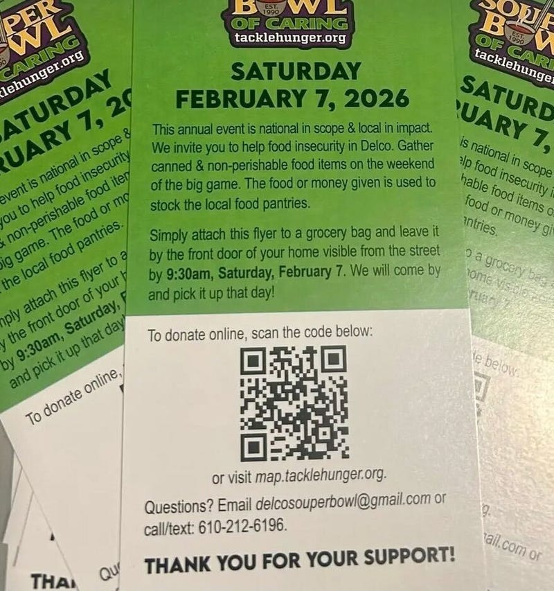 hanger notice from Souper Bowl food donation drive