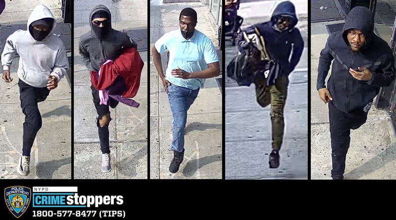The NYPD is searching for five suspects in Wednesday's robbery on the Bowery. A sixth teen was arrested at the scene, police said