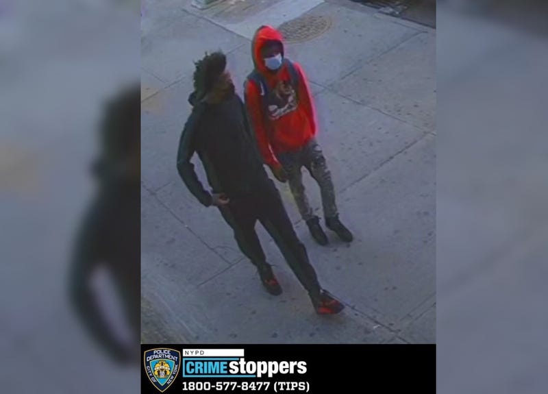 Police are searching for a pair of teen suspects after two teens were shot in broad daylight outside a deli in Crown Heights on Wednesday