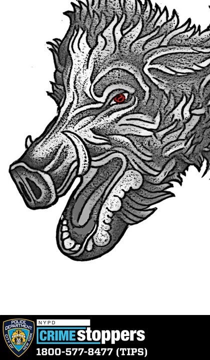 The NYPD released a sketch of the suspect's boar tattoo on Friday.