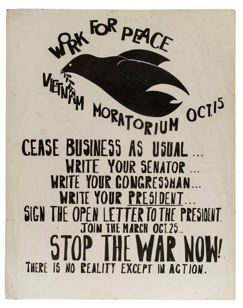 One of many peace protest signs from the growing anti-war movement in the 1960s