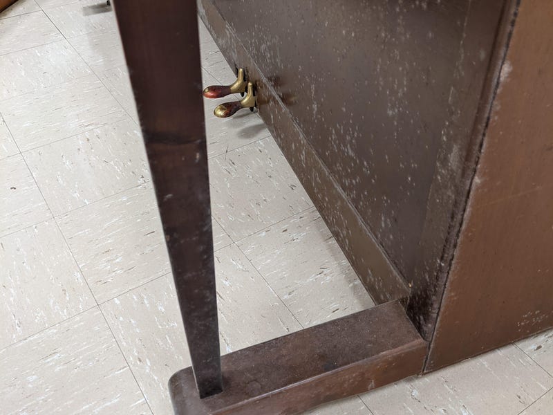A piano at Frankford High School. The Philadelphia Federation of Teachers says it apparently contains mold growth.