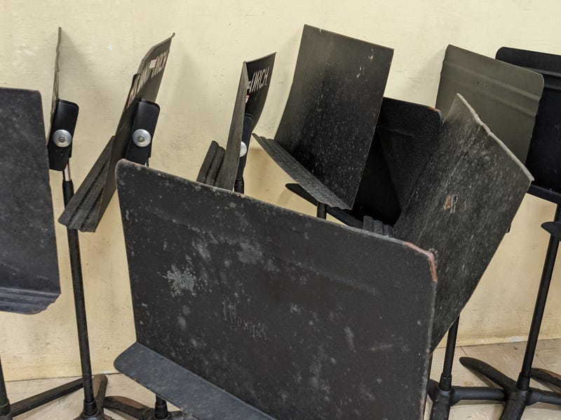 Music stands at Frankford High School. The Philadelphia Federation of Teachers says they apparently contain mold growth.