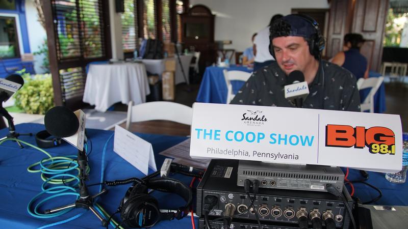 Coop broadcasting live at Sandals Grenada