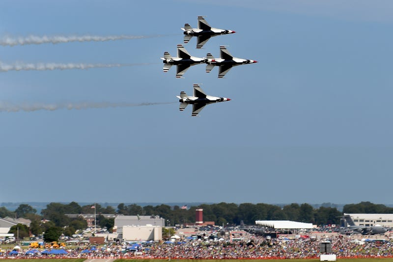 USAF Thunderbirds Perform Over Selfridge ANGB U.S. Air Force Thunderbirds F-16s from the 57th Wing, Nellis Air Force Base, Nevada, perform at the Selfridge Centennial Open House and Air Show on Aug. 19th, 2017. The Thunderbirds are the U.S. Air Force’s elite demonstration flying squadron, and performed at the Selfridge Air Show on August 19th and 20th, 2017 in celebration of the base’s 100 years of continuous flying operations. 