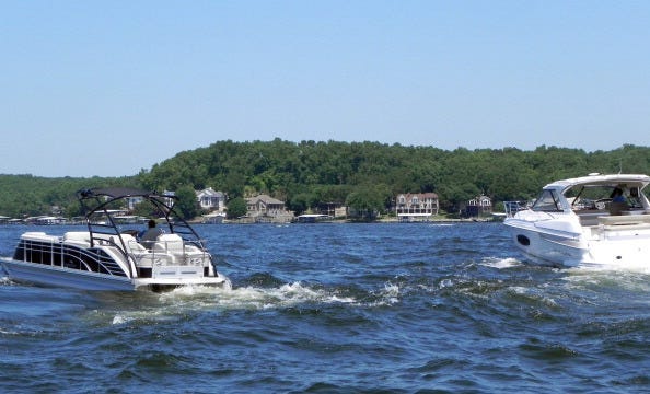 Boats on the Lake of the Ozarks in Missouri.