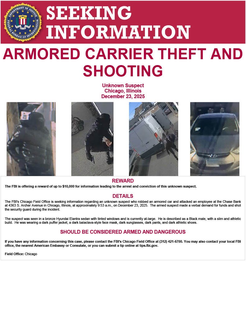 The FBI is offering a $10K reward in an armored car robbery