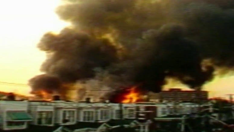 MOVE compound bombing on May 13, 1985 in West Philadelphia. 