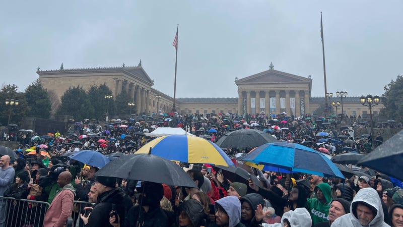 Hundreds crowded the Philadelphia Museum of Art front steps to celebrate the city's first Rocky Day with the man himself, Sylvester Stallone.
