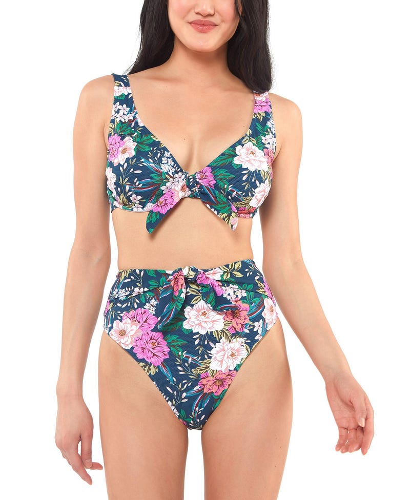 Jessica Simpson Floral-Print Tie-Front Bikini Top & High-Waist Bikini Bottoms
