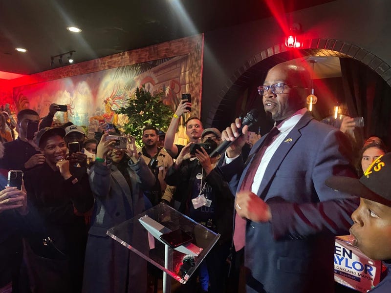 Councilmember Loren Taylor at his watch party for the 2022 Oakland mayoral race November 8, 2022.