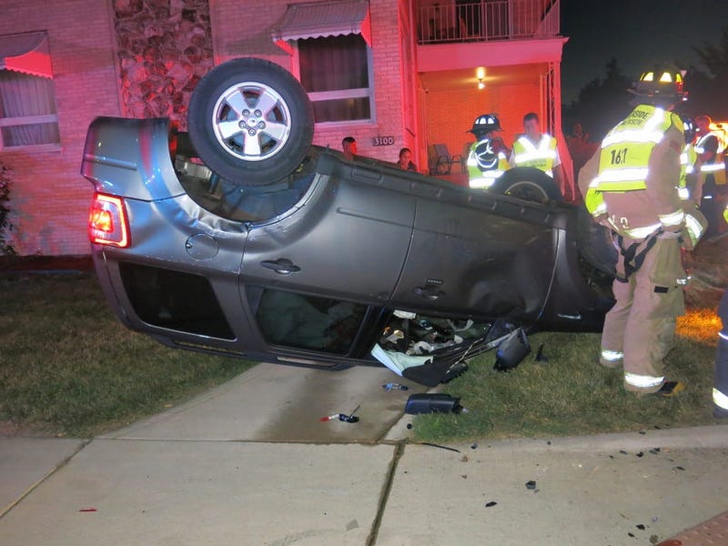 Riverside authorities investigate a rollover crash that sent an entire family to a hospital on Aug. 9, 2018. 