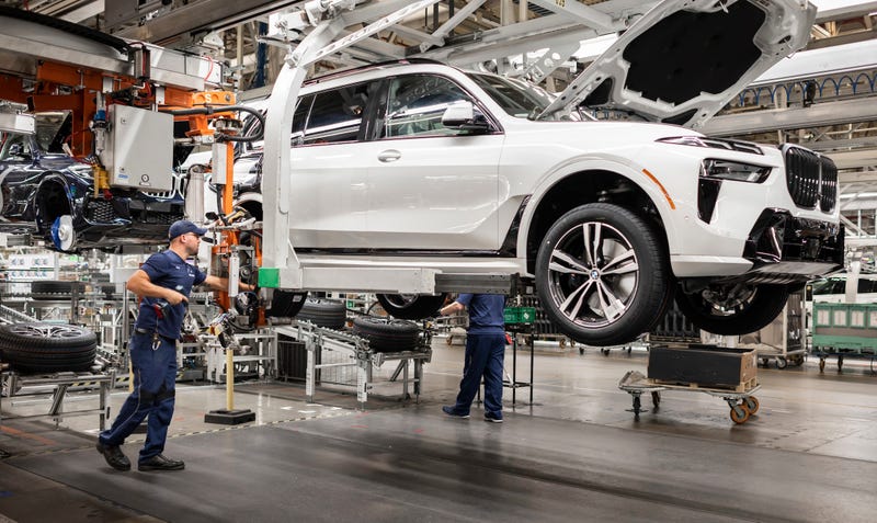 A BMW X7 is assembled on the production line at BMW Manufacturing.