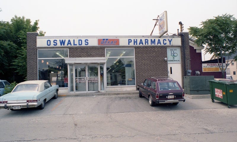 Oswald's Pharmacy at its original location in downtown Naperville