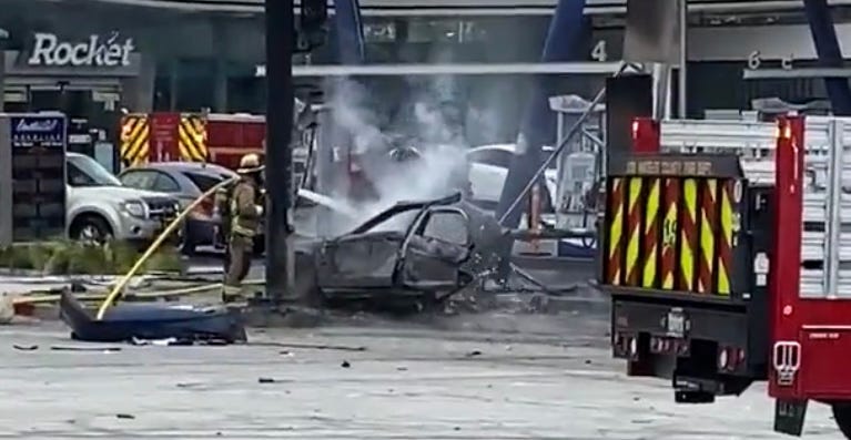 crumbled fiery car