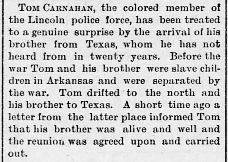 Tom Carnahan, the only black police officer in Lincoln, NE, finds his brother after two decades