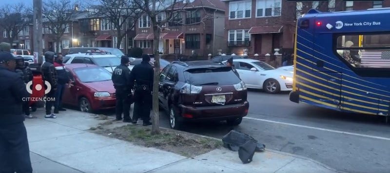 The scene in East New York, Brooklyn, on Feb. 27, 2024, where an alleged drunk driver caused a chain reaction crash, leading to 15 injured people.
