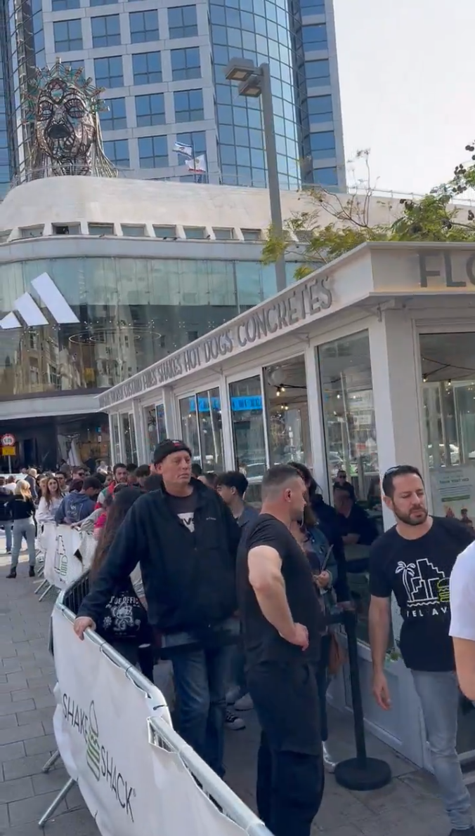 Israelis line up outside the country's first Shake Shack in Tel Aviv on Feb. 27, 2024.