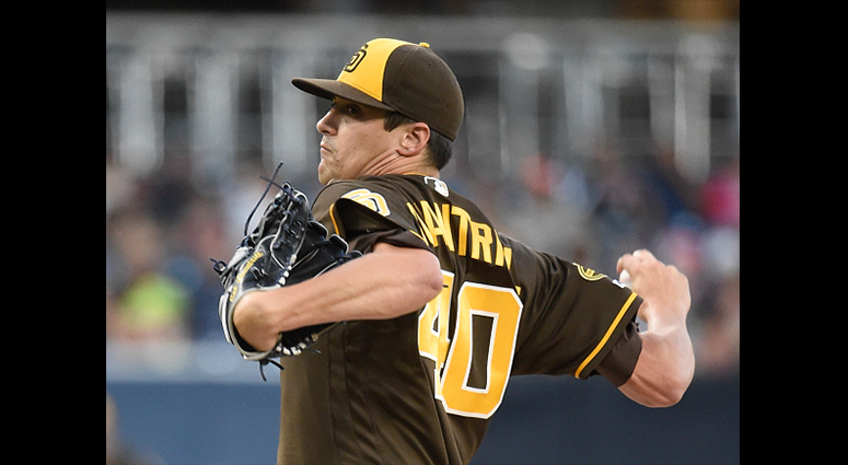 Cal Quantrill #40 of the San Diego Padres pitches during the first inning of a baseball game against the Colorado Rockies at Petco Park August 9, 2019 in San Diego, California. (Photo by Denis Poroy/Getty Images)