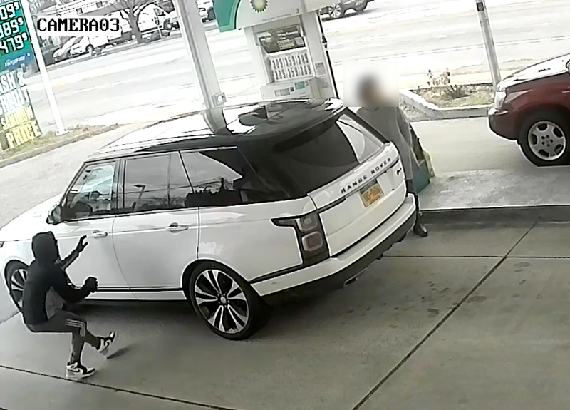 A thief took off in a woman's Range Rover after sneaking into the vehicle at a gas station in Mineola on Monday