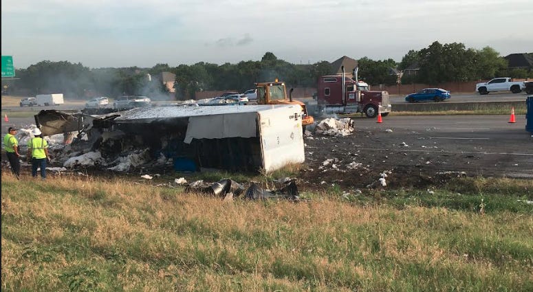 Big rig crashes and burns on I-20