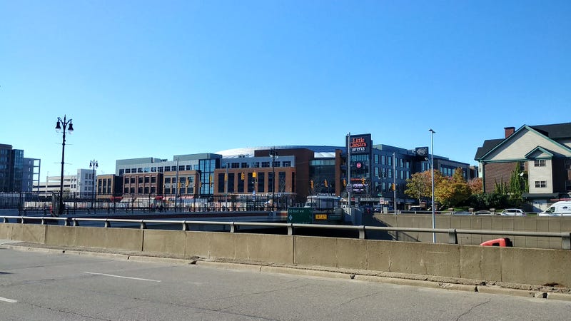 A general view of the exterior of Little Caesars Arena