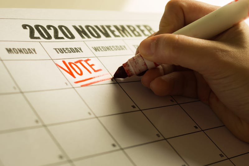 USA Presidential vote reminder written on a 2020 November calendar