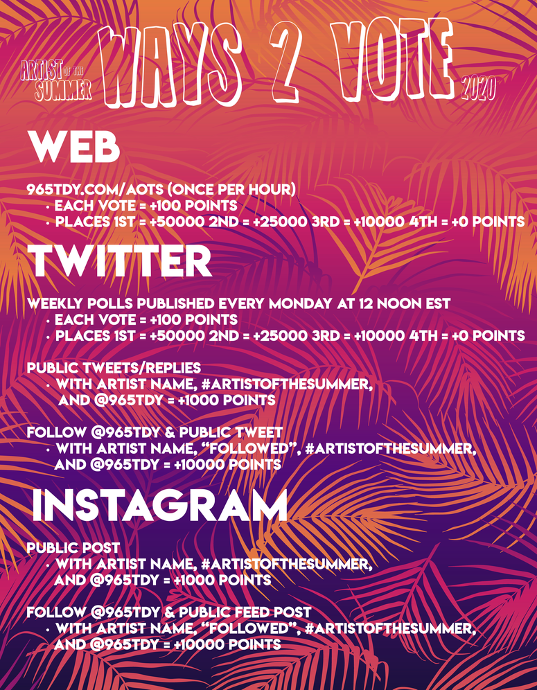 Official Voting | Rules | Ways 2 Vote (Below) 96.5 TDY: TWITTER | INSTAGRAM | FACEBOOK | LISTEN LIVE