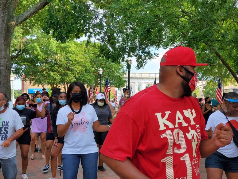 Cobb County DA Joyette Holmes participates during the Juneteenth Celebration in Marietta Square