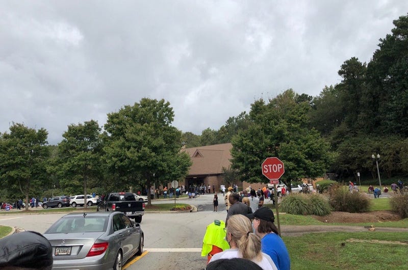 Voters turn out in record numbers to vote. This photo is from Oct 12 2020 in Stockbridge, Georgia.