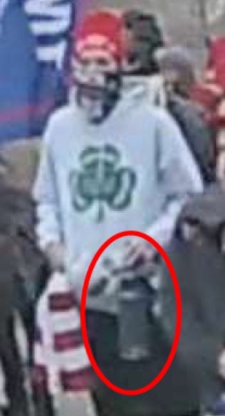 A man who prosecutors say is Michael Dickinson, from Philadelphia, who allegedly attacked law enforcement during the January 6 insurrection.