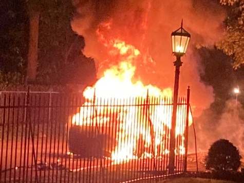 A Tesla that caught fire in summer 2021.