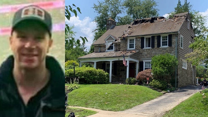 Sean DeMuynck and the home where he gave his life fighting a fire on July 4, 2021.