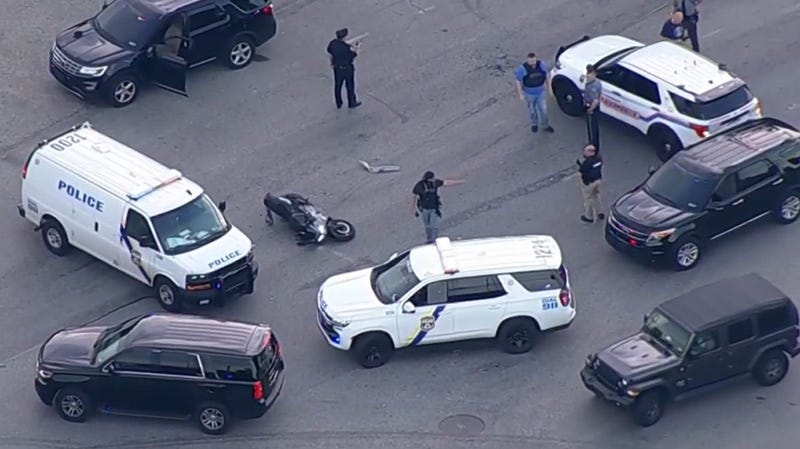 The scene where someone fired shots at police and stole a law enforcement vehicle.