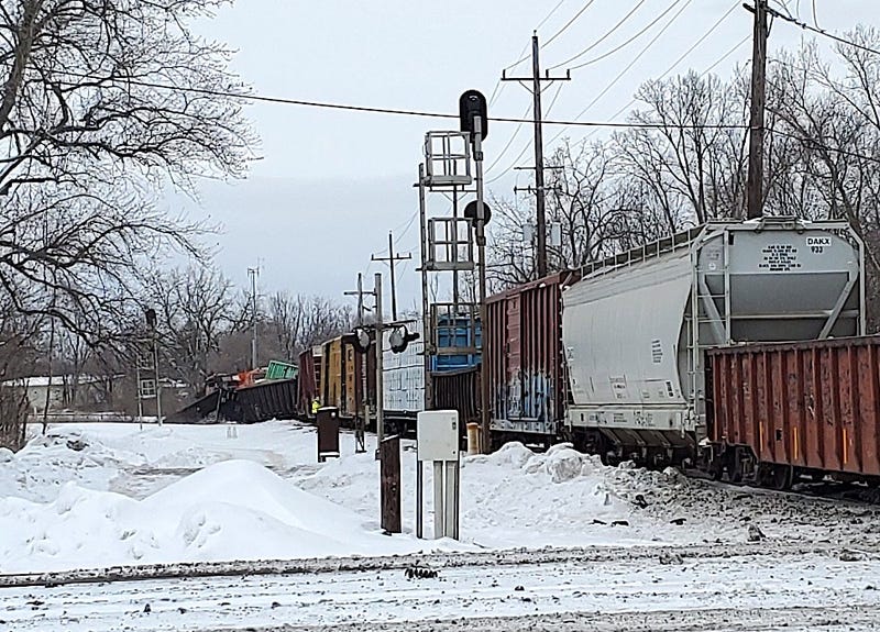 A CN freight train derailed Monday in West Chicago.