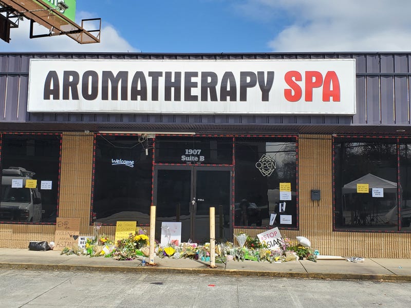 Flowers and other memorials were left by the public following the deadly shootings at 3 Atlanta-area spas.
