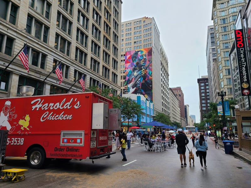 The Harold’s Chicken food truck was well received parked in the middle of State Street between Randolph and Washington.