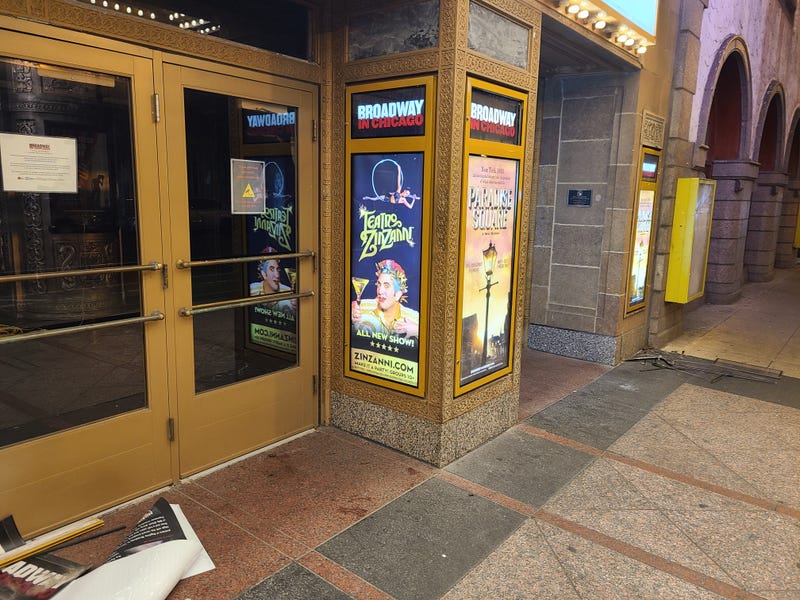 The iconic Nederlander Theatre in the Loop was vandalized Wednesday night sometime in the early evening hours.